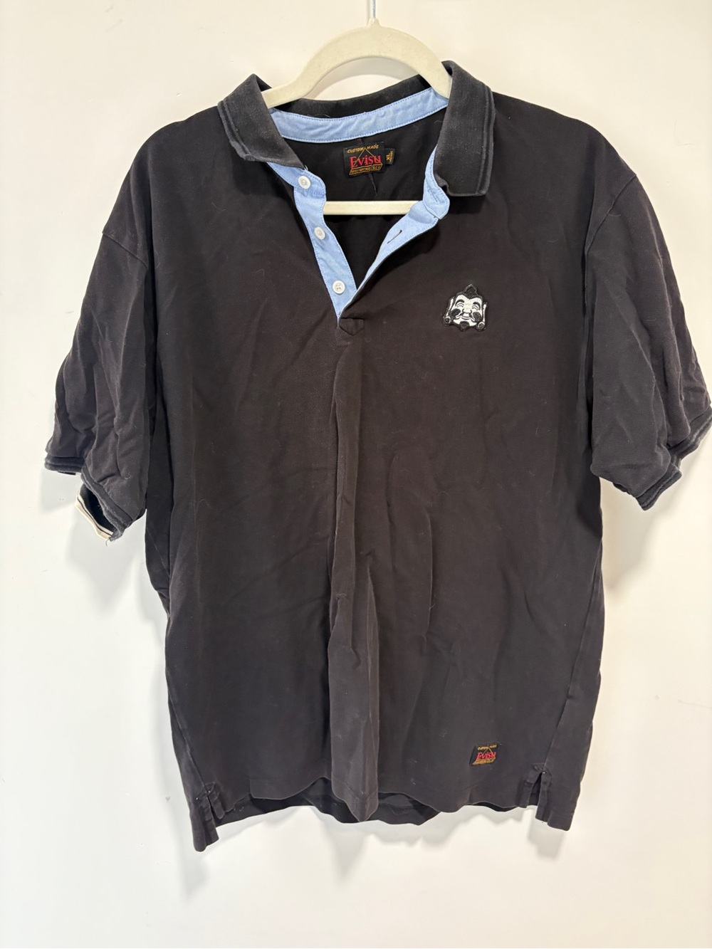 Evisu Black Polo with Light Blue Placket